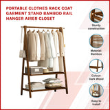 Portable Clothes Rack Coat Garment Stand Bamboo Rail Hanger Airer Closet - Front View
