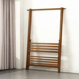 Portable Clothes Rack Coat Garment Stand Bamboo Rail Hanger Airer Closet