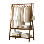 Portable Clothes Rack Coat Garment Stand Bamboo Rail Hanger Airer Closet