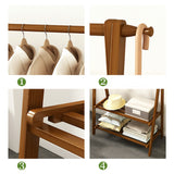 Portable Clothes Rack Coat Garment Stand Bamboo Rail Hanger Airer Closet - Rear View