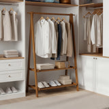 Portable Clothes Rack Coat Garment Stand Bamboo Rail Hanger Airer Closet