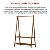 Portable Clothes Rack Coat Garment Stand Bamboo Rail Hanger Airer Closet - Low Angle