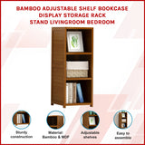 Bamboo Adjustable 3-Shelf Bookcase &ndash; Display Storage Rack Stand for Living Room, Bedroom, Office or Home D&eacute;cor