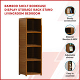 Bamboo 4-Shelf Bookcase &ndash; Adjustable Display Storage Rack Stand for Living Room, Bedroom, Office or Home Organisation - Front View