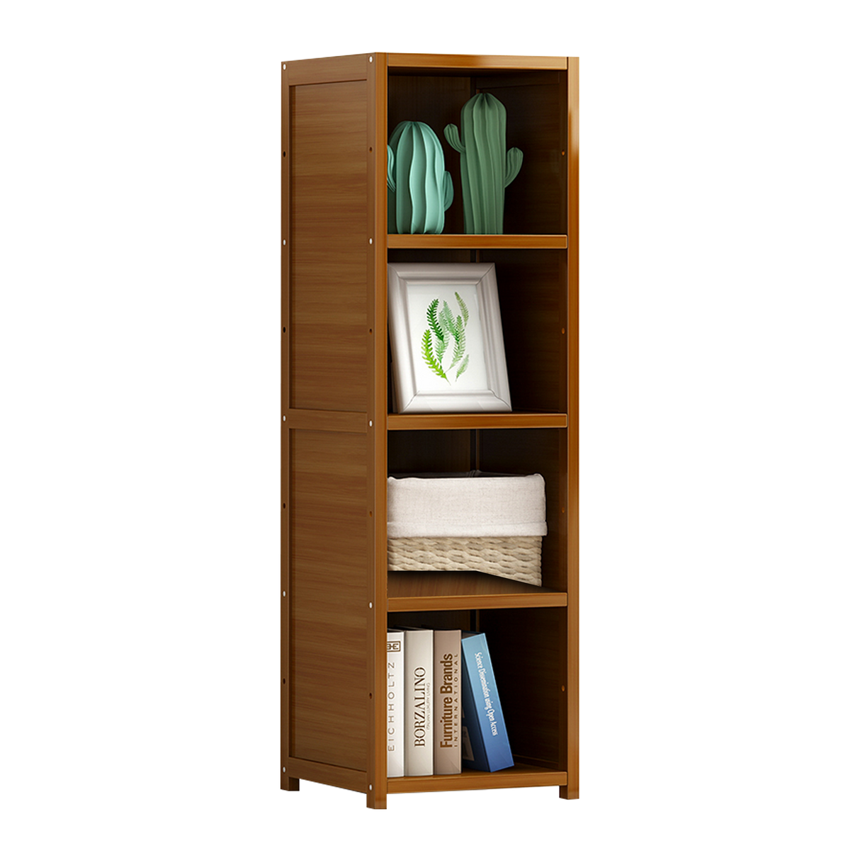 Bamboo 4-Shelf Bookcase &ndash; Adjustable Display Storage Rack Stand for Living Room, Bedroom, Office or Home Organisation