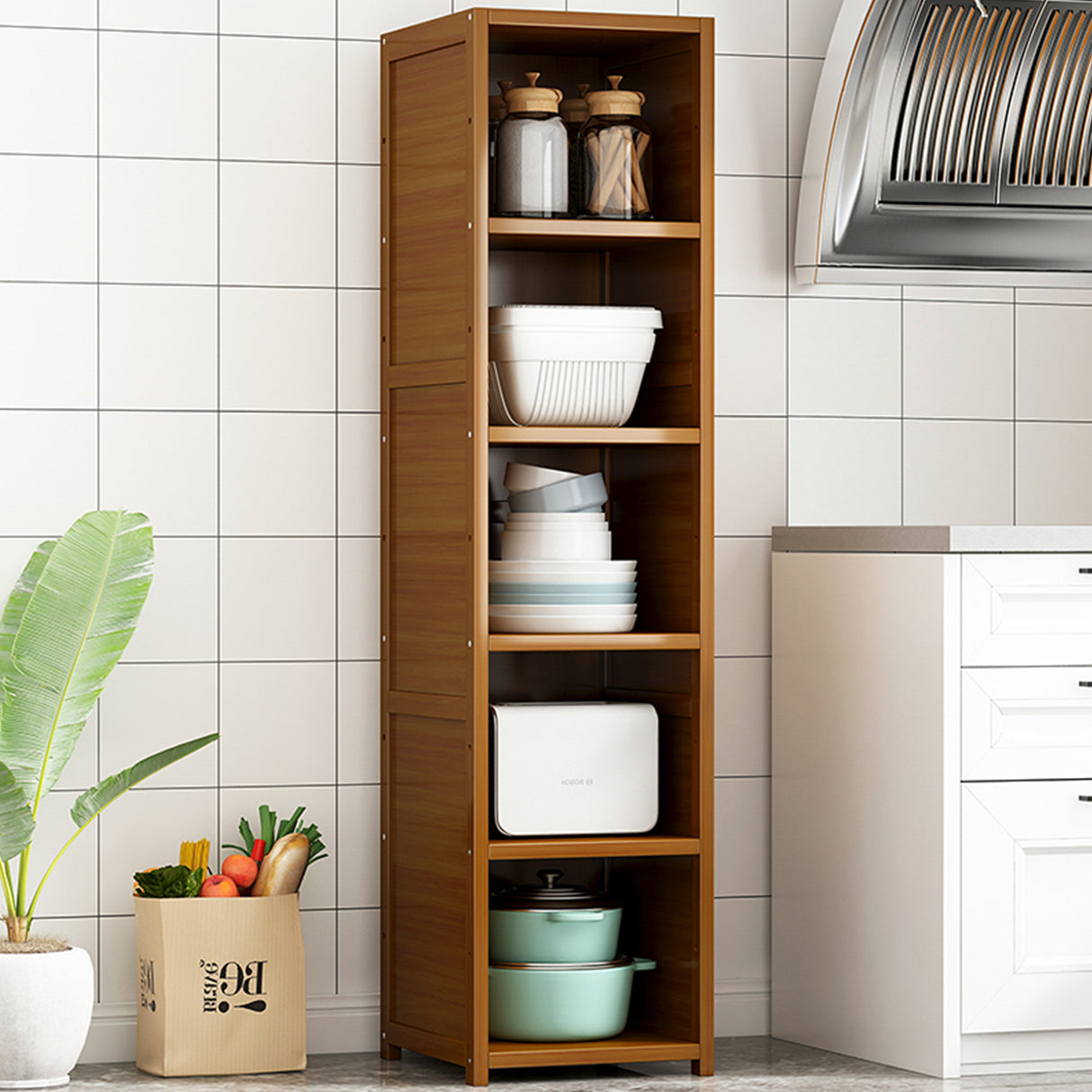 Bamboo 5-Shelf Bookcase &ndash; Tall Display Storage Rack Stand for Living Room, Bedroom, Office or Home Organisation
