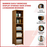 Bamboo 5-Shelf Bookcase &ndash; Tall Display Storage Rack Stand for Living Room, Bedroom, Office or Home Organisation - Front View