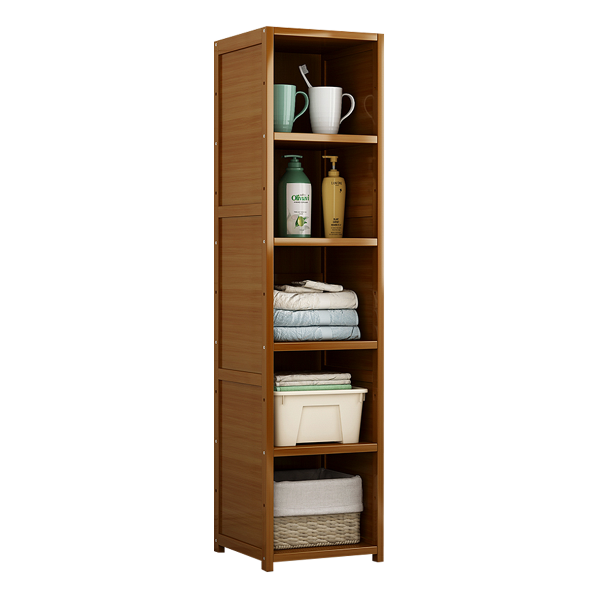 Bamboo 5-Shelf Bookcase &ndash; Tall Display Storage Rack Stand for Living Room, Bedroom, Office or Home Organisation