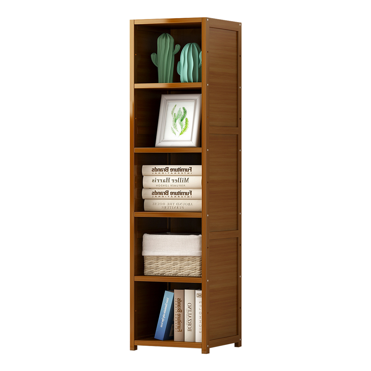 Bamboo 5-Shelf Bookcase &ndash; Tall Display Storage Rack Stand for Living Room, Bedroom, Office or Home Organisation