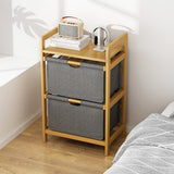 Bamboo Shelf with Storage Hamper &ndash; Wooden Organiser with 2 Laundry Bags