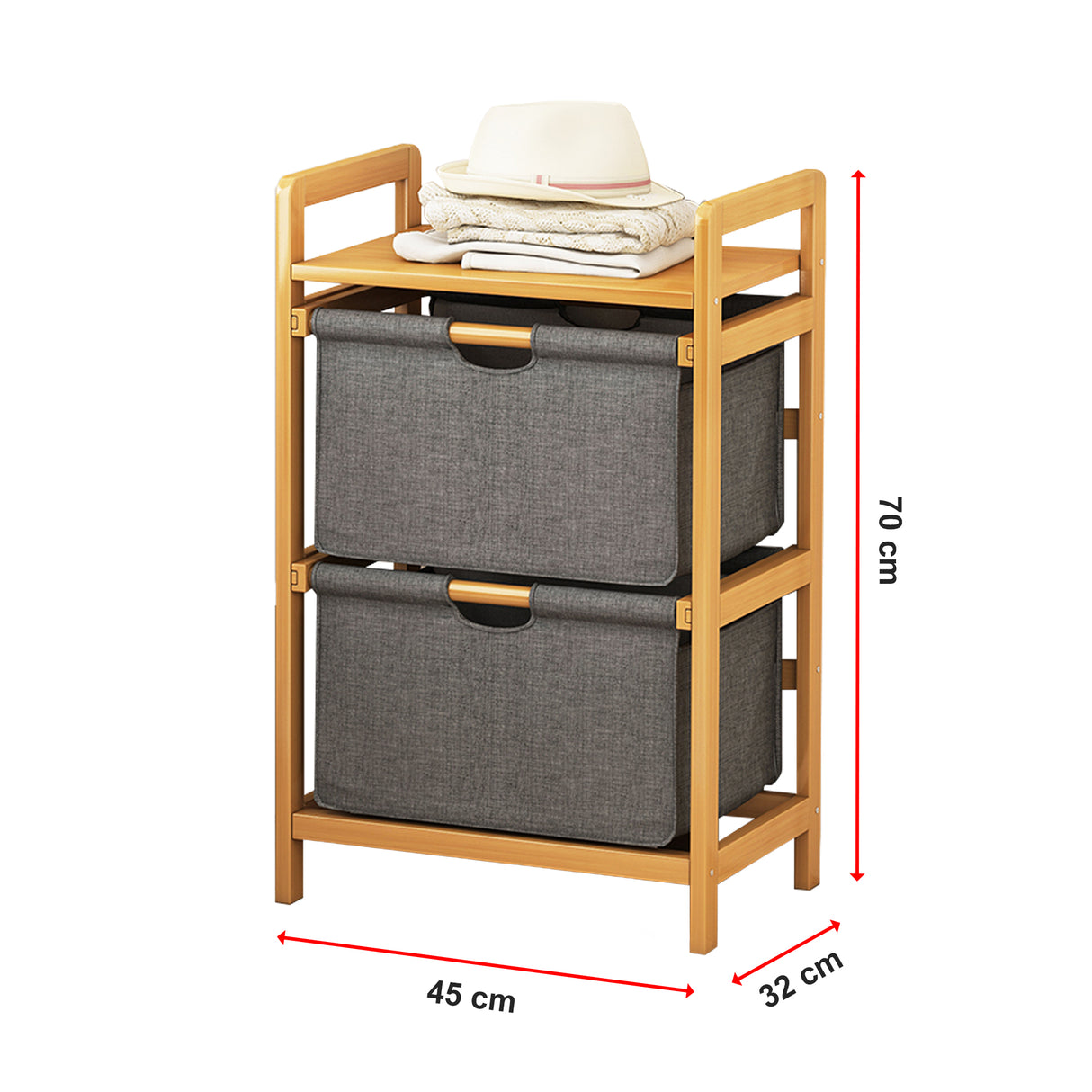Bamboo Shelf with Storage Hamper &ndash; Wooden Organiser with 2 Laundry Bags