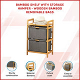 Bamboo Shelf with Storage Hamper &ndash; Wooden Organiser with 2 Laundry Bags - Front View