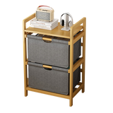 Bamboo Shelf with Storage Hamper &ndash; Wooden Organiser with 2 Laundry Bags - Side View