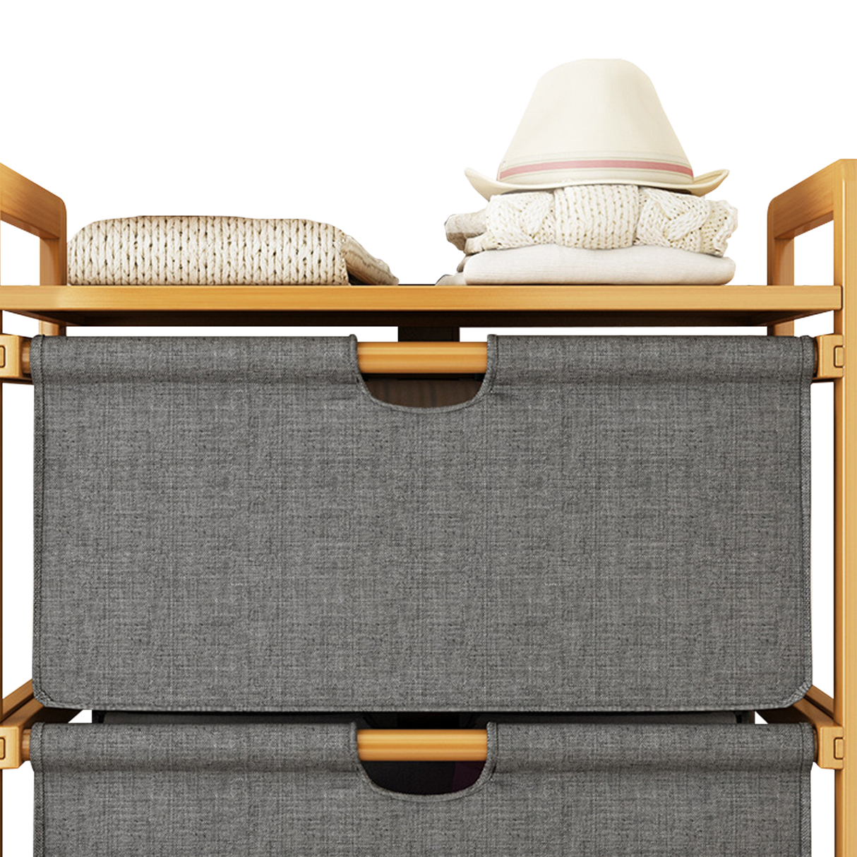 Bamboo Shelf with Storage Hamper &ndash; Wooden Organiser with 2 Laundry Bags