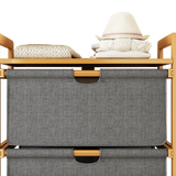 Bamboo Shelf with Storage Hamper &ndash; Wooden Organiser with 2 Laundry Bags - Top-Down View