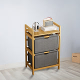 Bamboo Shelf with Storage Hamper &ndash; Wooden Organiser with 2 Laundry Bags - 45-Degree Angle