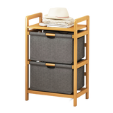 Bamboo Shelf with Storage Hamper &ndash; Wooden Organiser with 2 Laundry Bags - Rear View