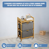 Bamboo Shelf with Storage Hamper &ndash; Wooden Organiser with 2 Laundry Bags - Low Angle