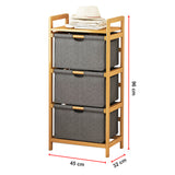 Bamboo Shelf with Storage Hamper &ndash; Wooden Organiser with 3 Laundry Bags