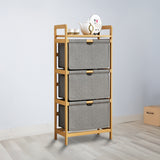 Bamboo Shelf with Storage Hamper &ndash; Wooden Organiser with 3 Laundry Bags