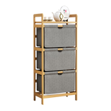 Bamboo Shelf with Storage Hamper &ndash; Wooden Organiser with 3 Laundry Bags
