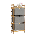 Bamboo Shelf with Storage Hamper &ndash; Wooden Organiser with 3 Laundry Bags
