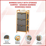 Bamboo Shelf with Storage Hamper &ndash; Wooden Organiser with 3 Laundry Bags