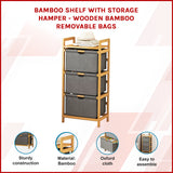 Bamboo Shelf with Storage Hamper &ndash; Wooden Organiser with 3 Laundry Bags - 45-Degree Angle