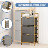 Bamboo Shelf with Storage Hamper &ndash; Wooden Organiser with 3 Laundry Bags - Close-Up Angle