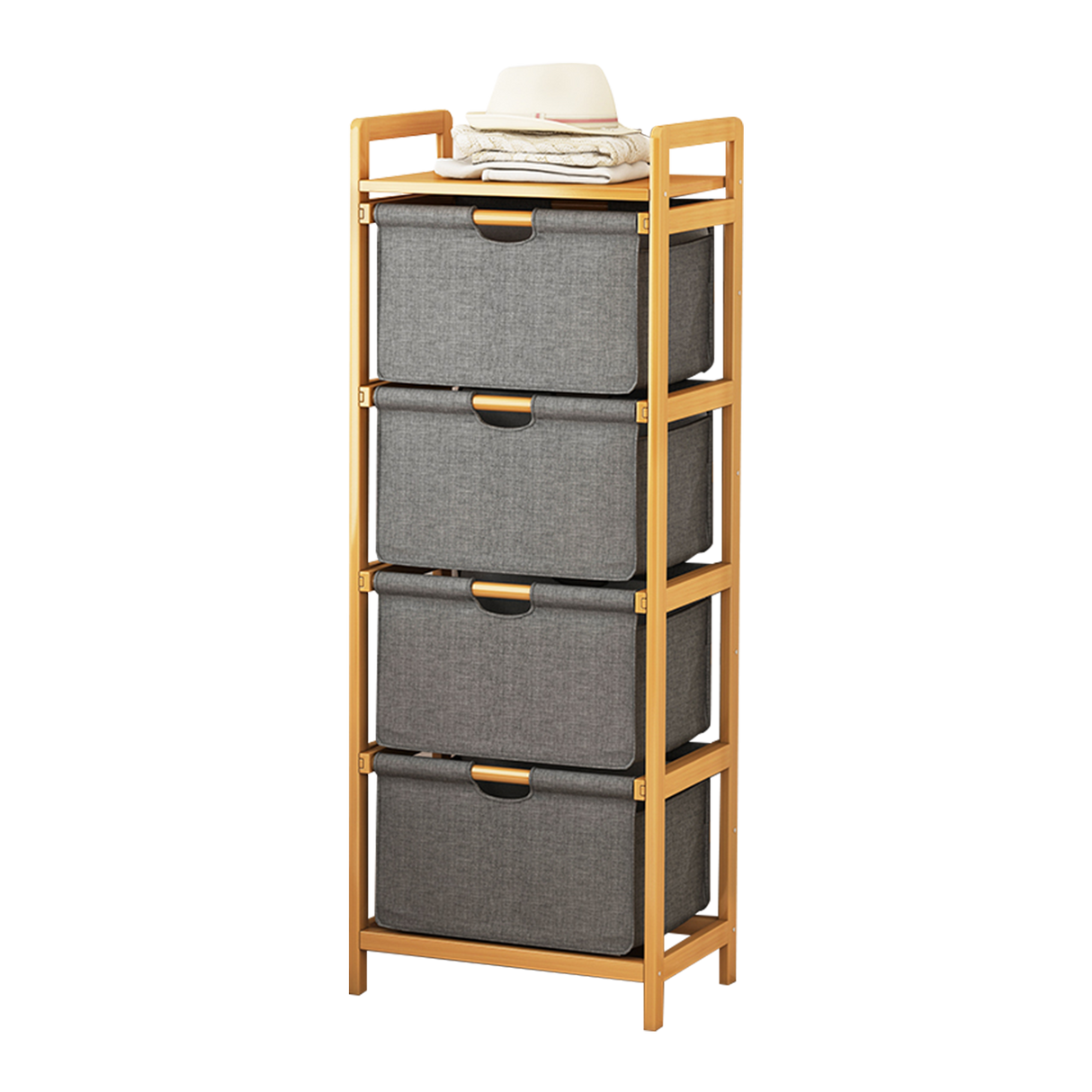 Bamboo Shelf with Storage Hamper &ndash; Wooden Organiser with 4 Laundry Bags