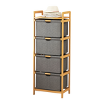 Bamboo Shelf with Storage Hamper &ndash; Wooden Organiser with 4 Laundry Bags
