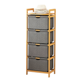 Bamboo Shelf with Storage Hamper &ndash; Wooden Organiser with 4 Laundry Bags - Side View