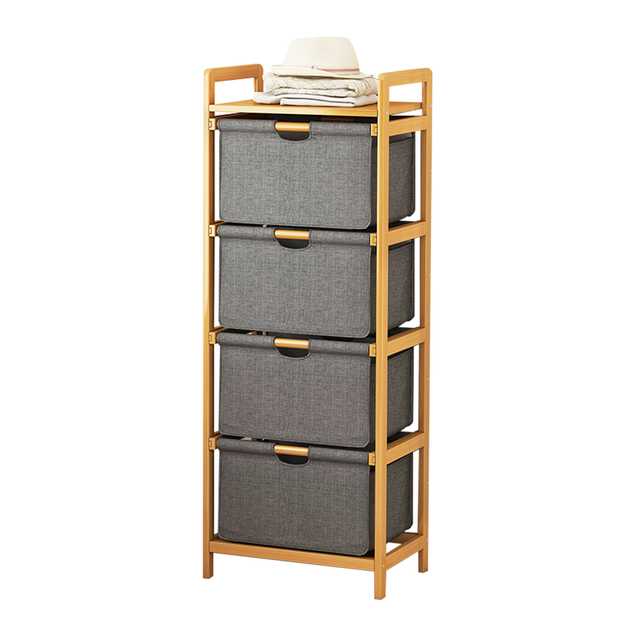Bamboo Shelf with Storage Hamper &ndash; Wooden Organiser with 4 Laundry Bags