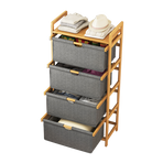 Bamboo Shelf with Storage Hamper &ndash; Wooden Organiser with 4 Laundry Bags