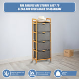 Bamboo Shelf with Storage Hamper &ndash; Wooden Organiser with 4 Laundry Bags