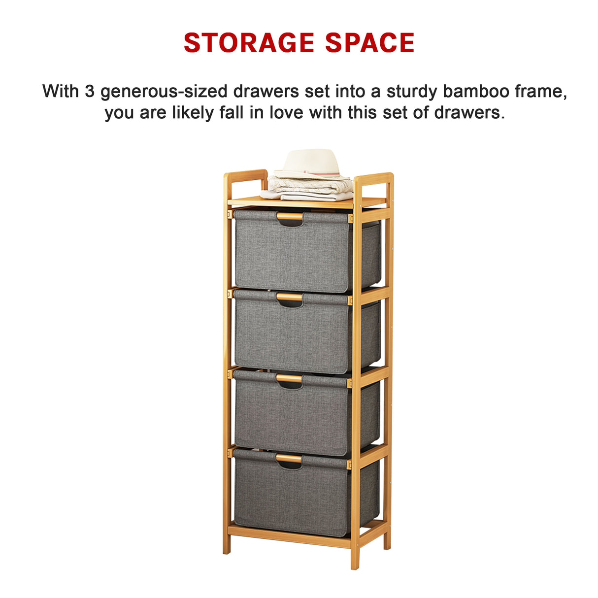 Bamboo Shelf with Storage Hamper &ndash; Wooden Organiser with 4 Laundry Bags