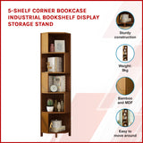 5-Shelf Corner Bookcase Industrial Bookshelf Display Storage Stand - Front View