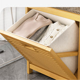 Bamboo 2-in-1 Laundry Hamper Side Table with 2 Shelves and Clothes Basket - Side View
