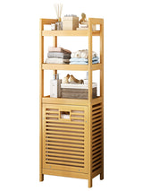 Bamboo 2-in-1 Laundry Hamper Side Table with 2 Shelves and Clothes Basket - 45-Degree Angle