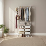 Metal Open Wardrobe Modern Storage Cabinet Tall Clothes Drawers Hanger Coat Rack