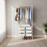 Metal Open Wardrobe Modern Storage Cabinet Tall Clothes Drawers Hanger Coat Rack - Side View