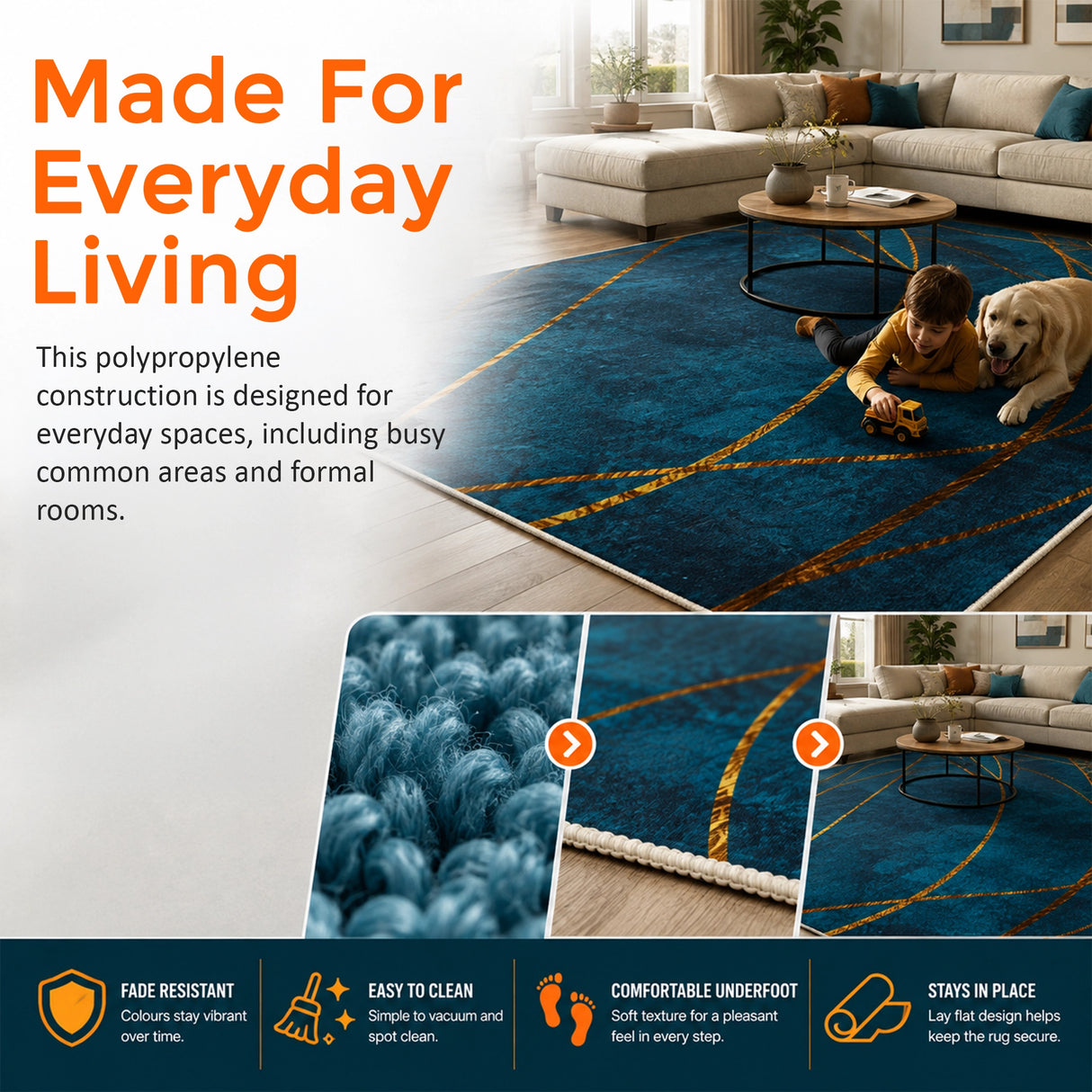200x300cm Large Floor Blue Teal Rug &ndash; Modern Area Carpet for Bedroom & Lounge