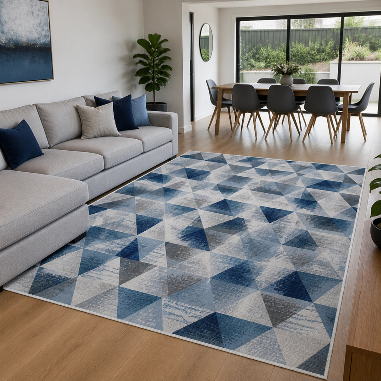 200x300cm Large Floor Blue Triangle Rug &ndash; Modern Area Carpet for Bedroom & Lounge