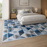 200x300cm Large Floor Blue Triangle Rug &ndash; Modern Area Carpet for Bedroom & Lounge - Front View