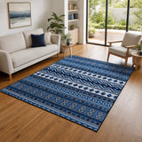 200x300cm Large Floor Blue Ethnic Rug &ndash; Modern Area Carpet for Bedroom & Lounge - Side View