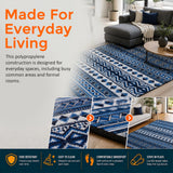 200x300cm Large Floor Blue Ethnic Rug &ndash; Modern Area Carpet for Bedroom & Lounge - 45-Degree Angle