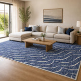 200x300cm Large Floor Blue Waves Rug &ndash; Modern Area Carpet for Bedroom & Lounge