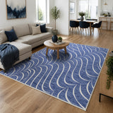 200x300cm Large Floor Blue Waves Rug &ndash; Modern Area Carpet for Bedroom & Lounge - Side View