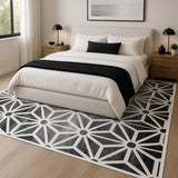 200x300cm Large Floor Black & White Geometric Rug &ndash; Modern Area Carpet for Bedroom & Lounge - Front View