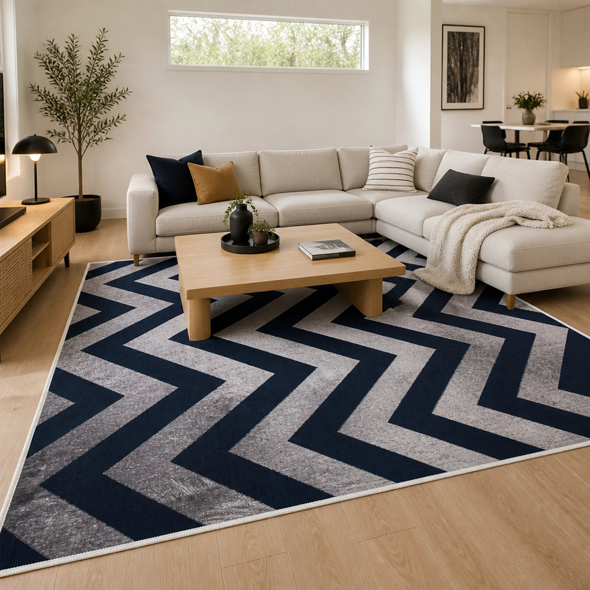 200x300cm Large Floor Blue Chevron Stripes Rug &ndash; Modern Area Carpet for Bedroom & Lounge